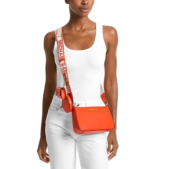 New Michael Kors Jet Set Travel Small Crossbody with Tech Attachment Red Clay - Picture 1 of 4